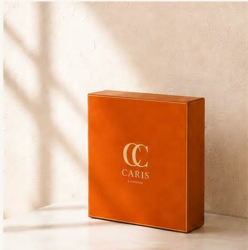 Orange Caris box in warm natural light